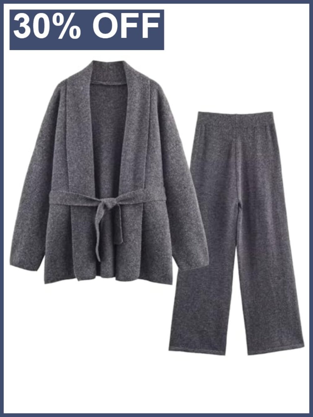 Rib Knit Cardigan & Wide Leg Pants Set Oversized Lounge Outfit